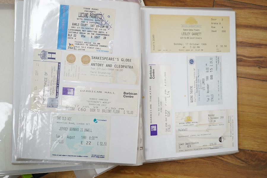A collection of autographs, signed photos, signed theatre programs, theatre tickets, etc. contained within four folders, celebrities include; Tommy Cooper, Peter Kay, Bruce Forsyth, Roy Bremner, Ruby Wax, Dawn French, Vi